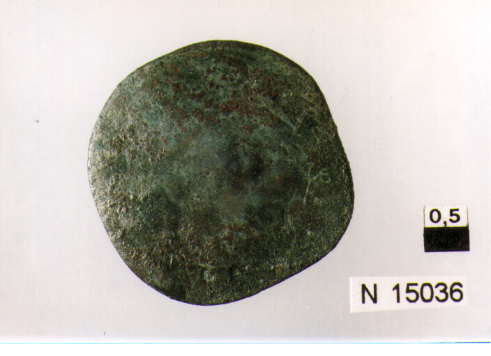 R/ illeggibile; V/ tre spighe legate ad un ramoscello d'olivo (poco leggibile) (moneta, tre tormesi) (sec. XVII d.C)