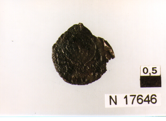 R/ stemma; V/ busto di santo nimbato (moneta, quattrino) (sec. XV d.C)