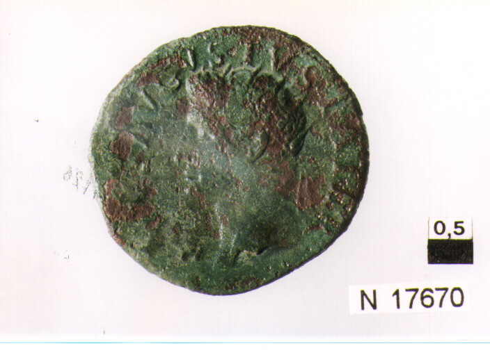 R/ testa radiata di Tiberio a sinistra; V/ altare (moneta, asse) (sec. I d.C)