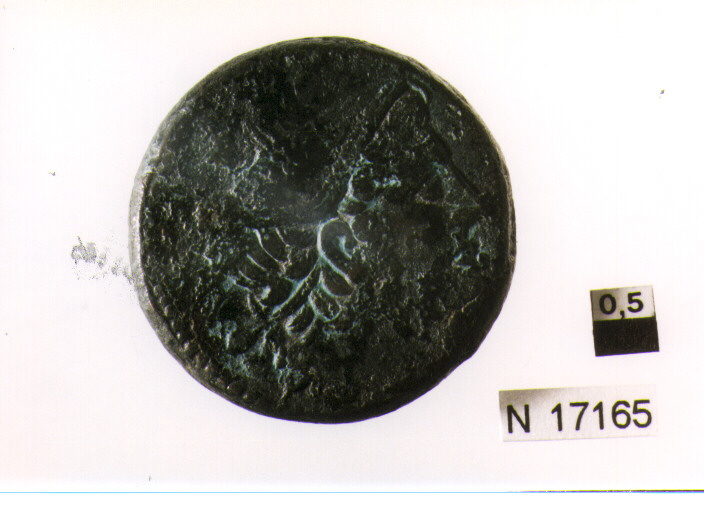 R/ testa di Mercurio a destra sopra due globetti; V/ prua a destra, sottodue globetti, sopra iscrizione (moneta, sestante) (sec. III a.C)