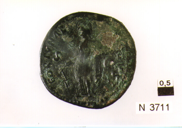 R/ testa radiata di Domiziano a destra; V/ Fortuna drappeggaita stante a sinistra, con timone e cornucopia non visibile (moneta, dupondio) (sec. I d.C)