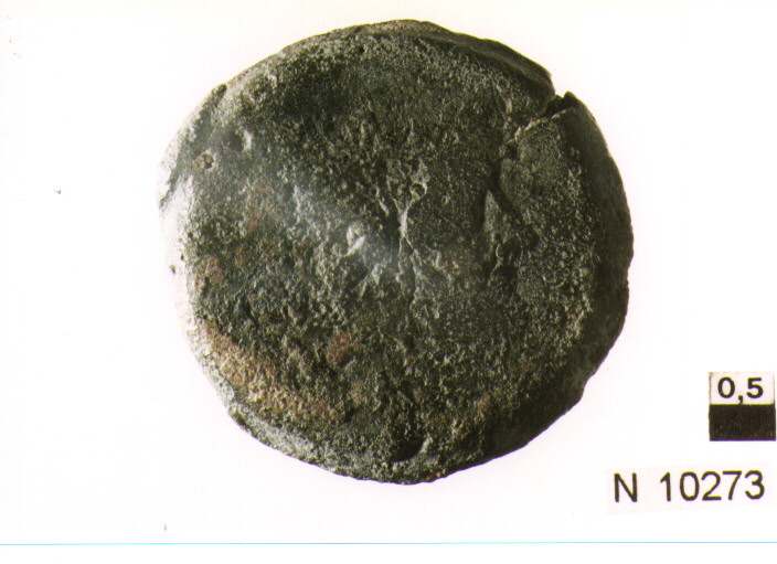 R/ effige di Giano, in alto segno del valore; V/ prua a destra poco leggibile (moneta, asse) (sec. III a.C)