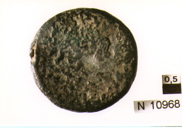 R/ testa di Giove laureato a destra; V/ illeggibile (moneta, semisse) (sec. III a.C)