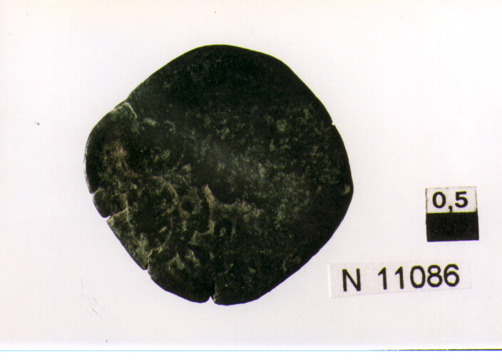 R/ busto con corazza volto a destra; V/ tosone sospeso volto a sinistra, entro corona d'alloro (moneta, tornese) (sec. XVII d.C)