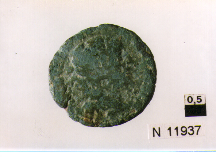 R/ testa con pelle leonina di Commodo a destra; V/ bastone entro corona d'alloro (moneta, asse) (sec. II d.C)