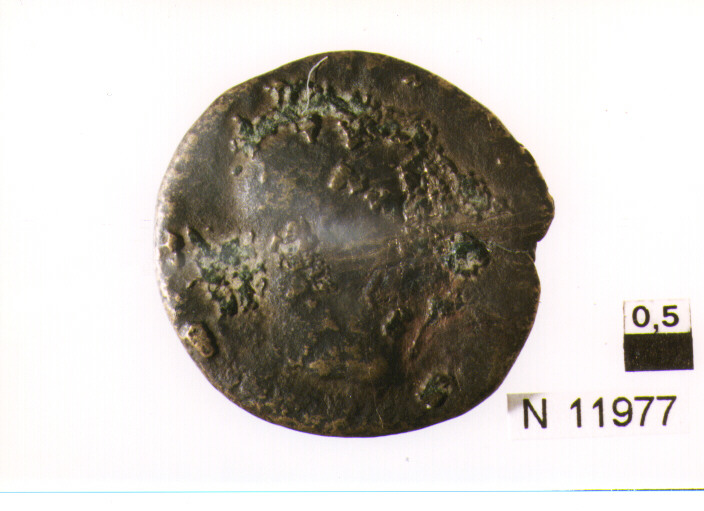 R/ testa di Nerone(?) a destra; V/ Roma elmata seduta a sinistra (moneta, asse) (sec. I d.C)