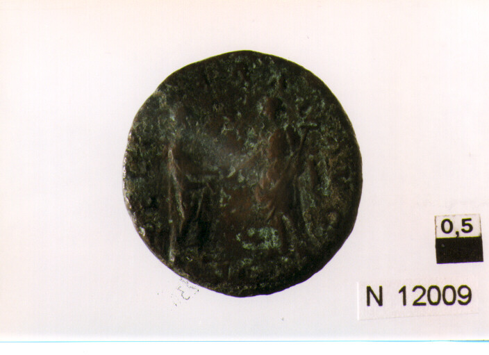 R/ testa laureata di Adriano a destra; V/ Felicitas stante a sinistra concaduceo tende la mano verso l'imperatore stante a destra (moneta, asse) (sec. II d.C)