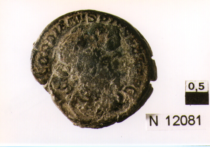 R/ busto laureato di Gordiano destra; V/ non identificabile (moneta, asse) (sec. III d.C)