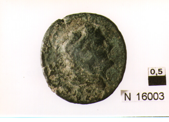 R/ testa di Ercole a destra; V/ prua a destra, sotto tre globetti (moneta, quadrante) (sec. III a.C)