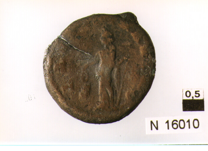 R/ busto drappeggiato e laureato di Gordiano a destra; V/ Laetitia stantea sinistra con ancora e corona (moneta, asse) (sec. III d.C)