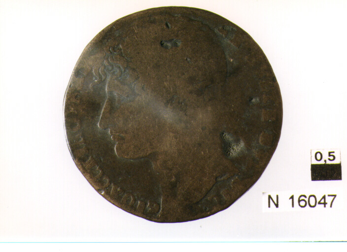 R/ testa nuda del re volta a sinistra; V/ nel campo iscrizione tra un ramo di mirto e uno d'alloro formanti una corona (moneta, tre grana) (sec. XIX d.C)