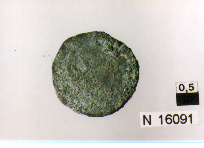 R/ testa radiata a destra; V/ illeggibile (moneta, cavallo) (sec. XV d.C)