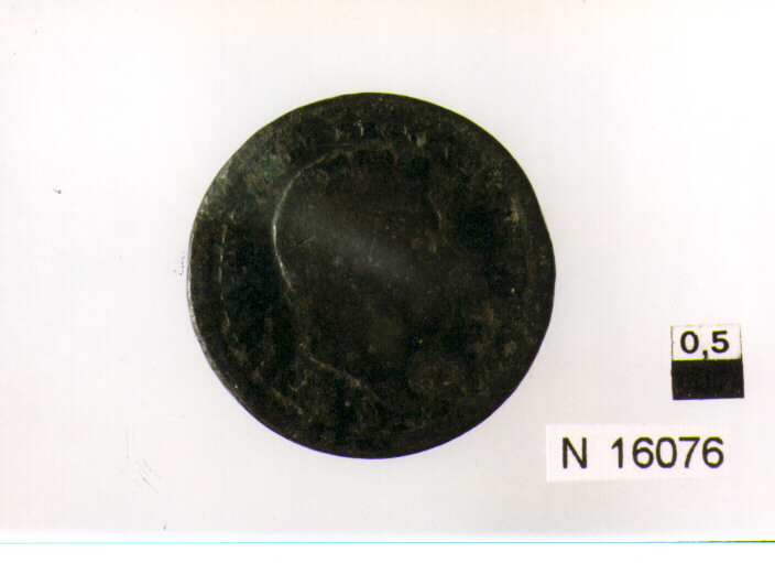 R/ testa del re barbuta volta a destra; V/ corona reale sormontante iscrizizione nel campo (moneta, due tornesi) (sec. XIX d.C)