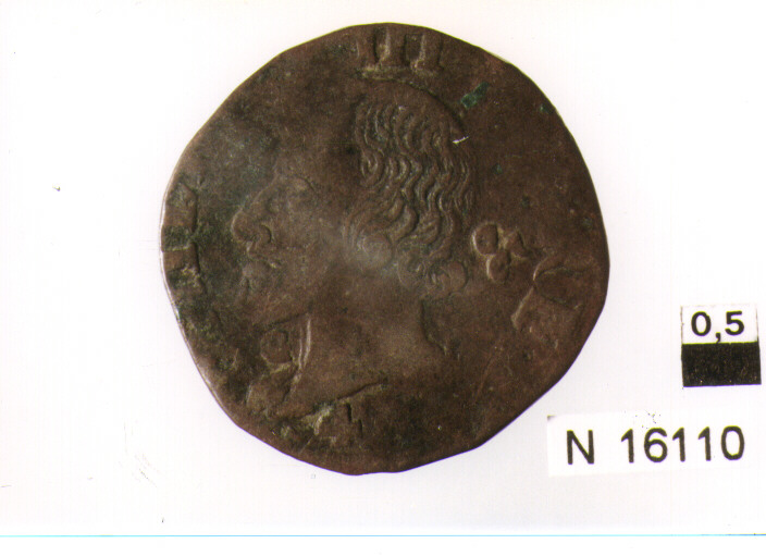 R/ testa nuda volta a sinistra; V/ stemma coronato partito (moneta, grano) (sec. XVII d.C)
