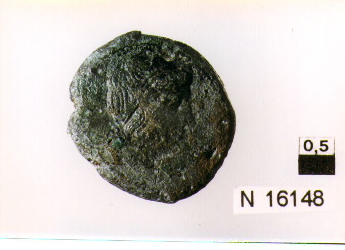 R/ testa femminile a destra; V/ non identificabile (moneta, doppia litra) (sec. III a.C)