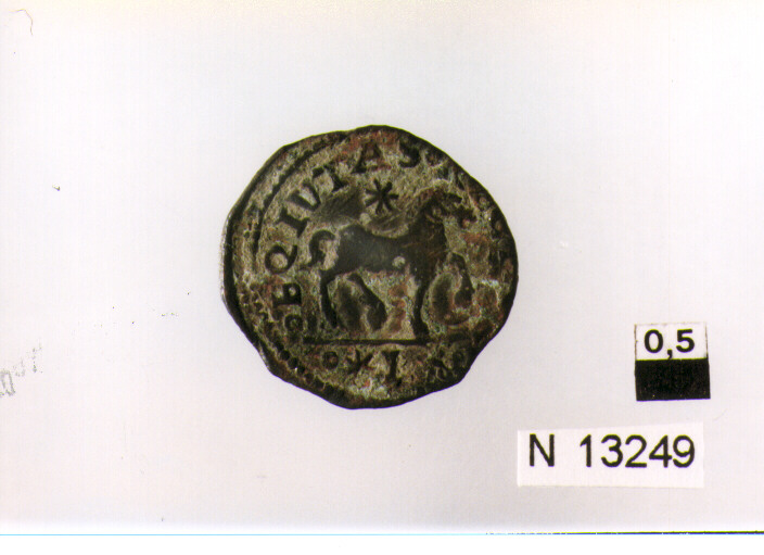 R/ testa radiata a destra; V/ cavallo gradiente a destra (moneta, cavallo) (sec. XV d.C)