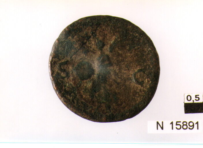 R/ testa laureata di Nerone a destra; V/ vittoria vola verso sinistra conpalladium (moneta, asse) (sec. I d.C)