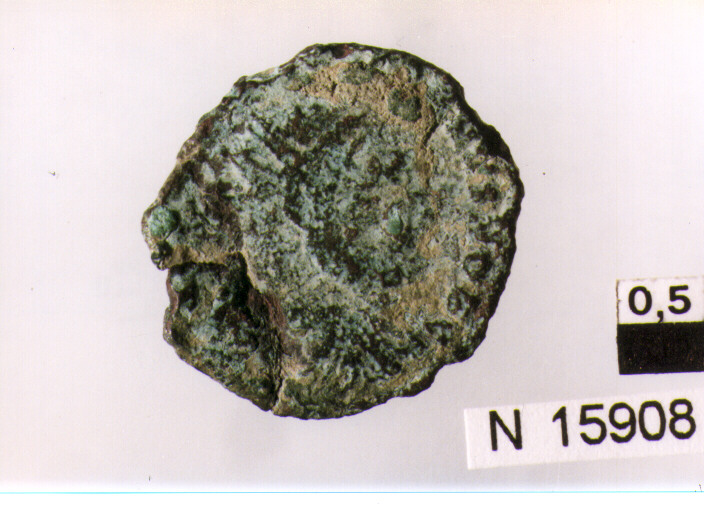 R/ busto di imperatore con corona radiata a destra; V/ corona con iscrizione (moneta, antoniniano) (sec. III d.C)