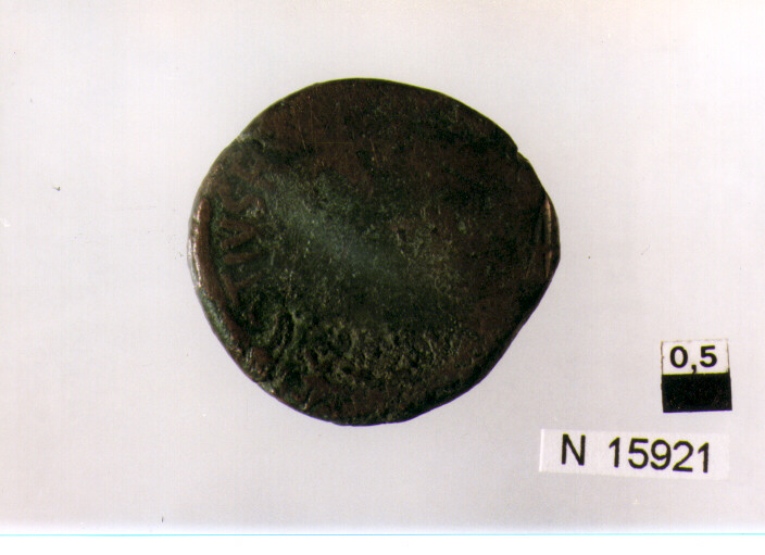 R/ testa nuda di Augusto a destra; V/ illeggibile (moneta, asse) (sec. I a.C)