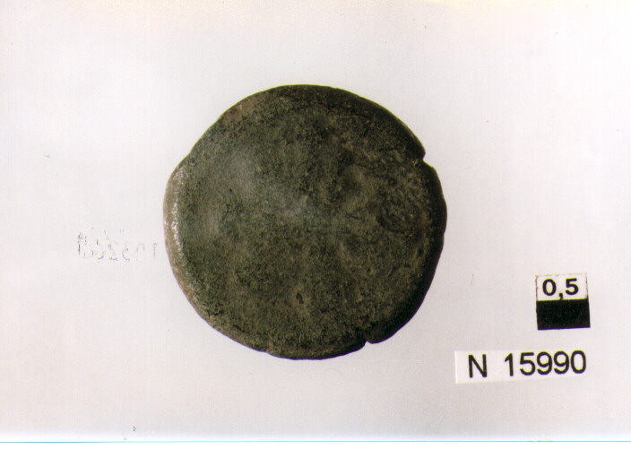 R/ testa di Giove laureato a destra; V/ prua a destra, sopra Luna crescente Mezzaluna (moneta, semisse) (sec. II a.C)