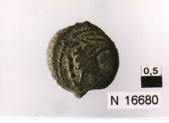 R/ testa di Ercole a destra, dietro tre globetti; V/ prua a destra (moneta, quadrante) (sec. I a.C)