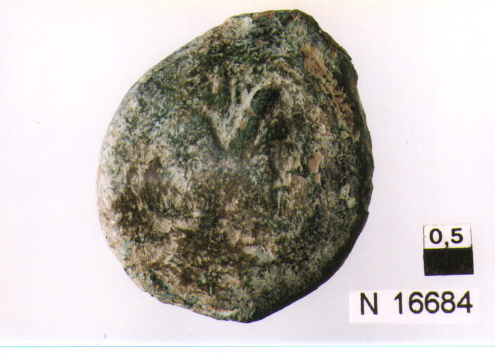 R/ testa laureata di Gaino; V/ prua a destra (moneta, asse) (sec. I a.C)