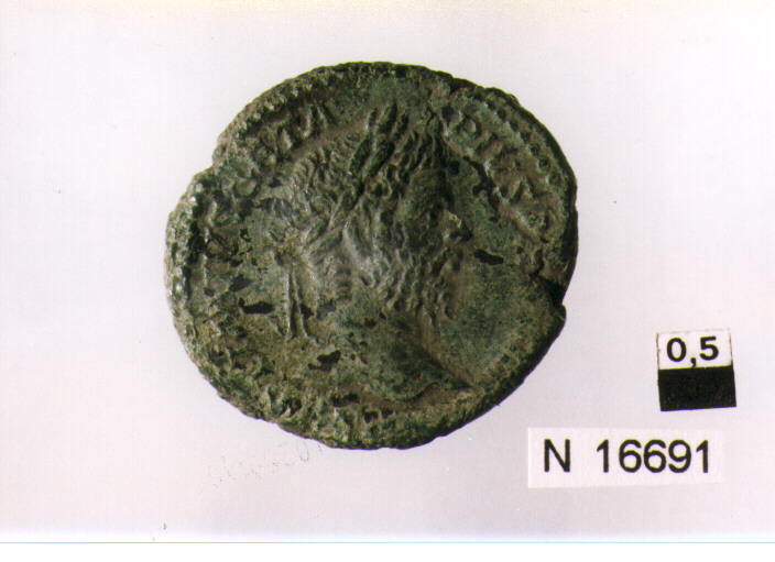 R/ testa laureata di Geta a destra; V/ Fortuna seduta a sinistra con timone e cornucopia, sotto la sedia una ruota (moneta, asse) (sec. III d.C)