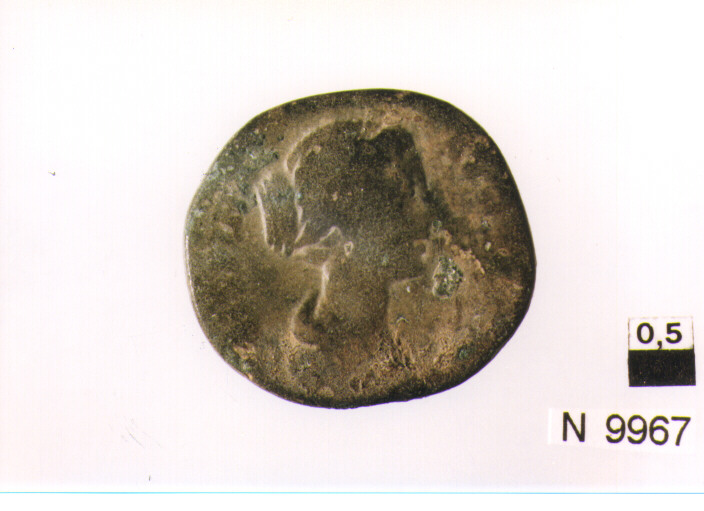 R/ testa laureata di Nerone a destra; V/ facciata del tempio di Giano conporta a sinistra (moneta, sesterzio) (sec. I d.C)