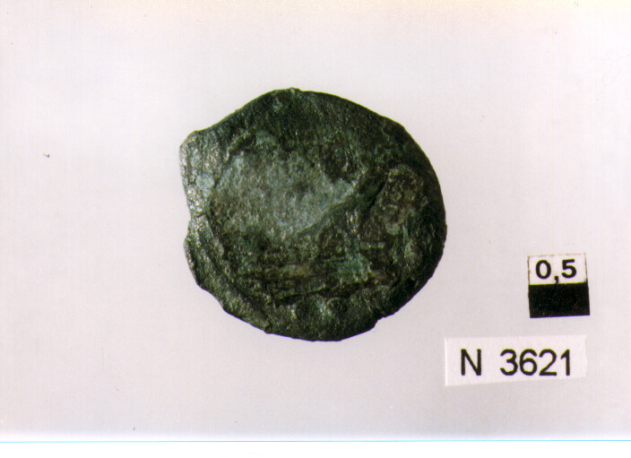 R/ testa di Mercurio a destra; V/ prua a destra sotto due globetti (moneta, sestante) (sec. III a.C)