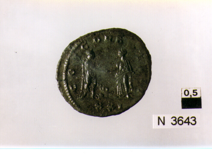 R/ busto corazzato e radiato di Probo a destra; V/ imperatore stante a destra stringe la mano alla concordia (moneta, antoniniano) (sec. III d.C)
