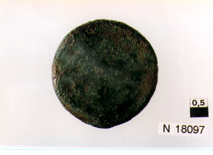 R/ testa di Mercurio a destra, poco leggibile; V/ due globetti in basso (moneta, sestante) (sec. III a.C)