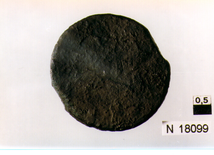 R/ testa di Mercurio a destra, poco leggibile; V/ prua a destra sotto dueglobetti (moneta, sestante) (sec. III a.C)