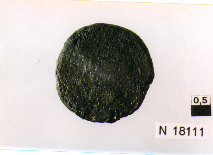 R/ testa elmata di Roma a sinistra; V/ prua a destra, sotto un globetto (oncia) (sec. III a.C)