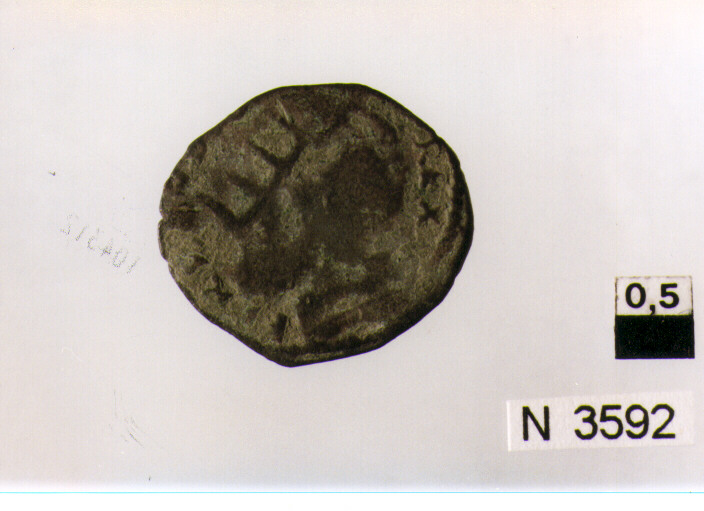 R/ testa radiata a destra; V/ cavallo gradiente a destra (moneta, cavallo) (sec. XV d.C)