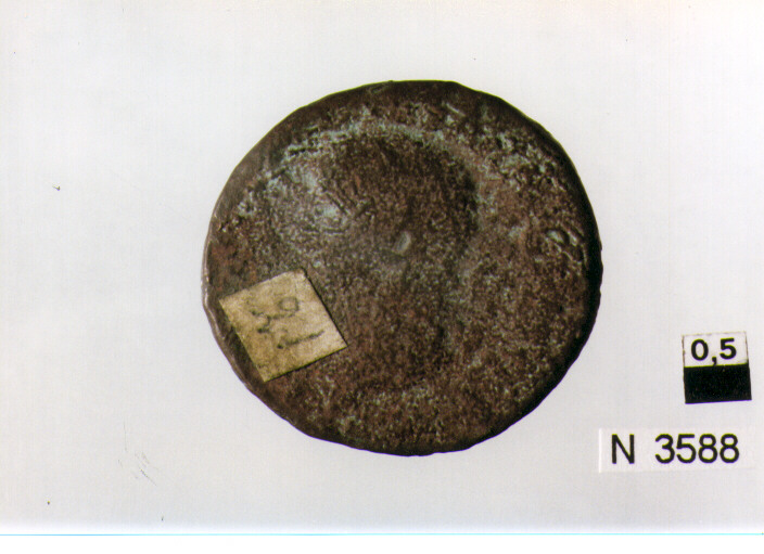 R/ testa nuda di Claudio a sinistra; V/ Minerva elamta stante a destra (moneta, asse) (sec. I d.C)