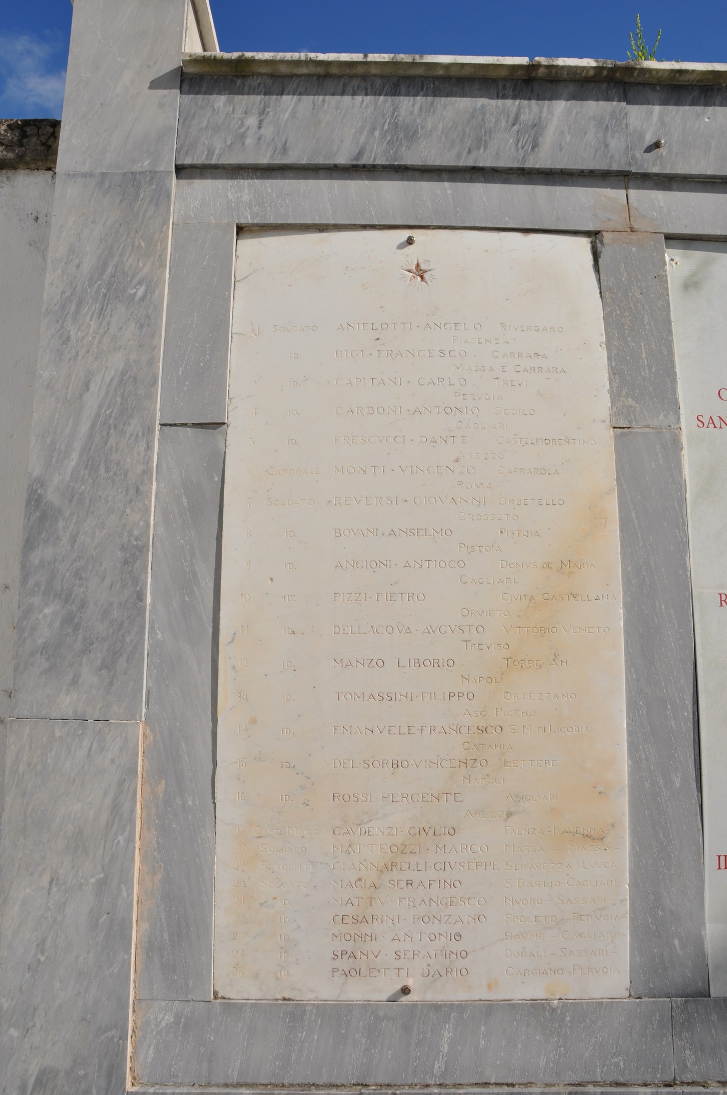 lapide commemorativa ai caduti di Mannini Arturo (laboratorio) (inizio sec. XX)