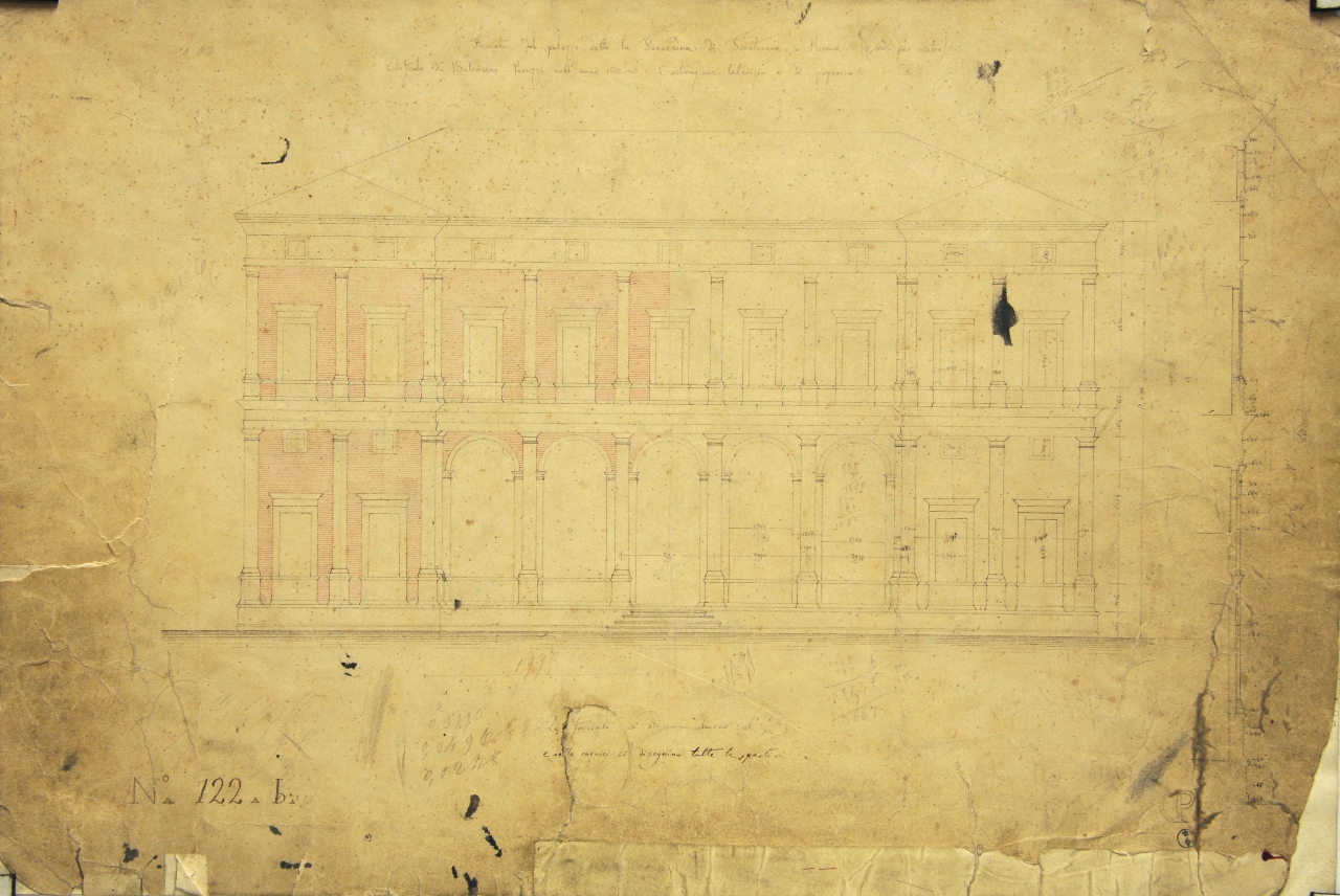 Facciata di palazzo della Farnesina (disegno architettonico) di Promis Carlo (terzo quarto sec. XIX)