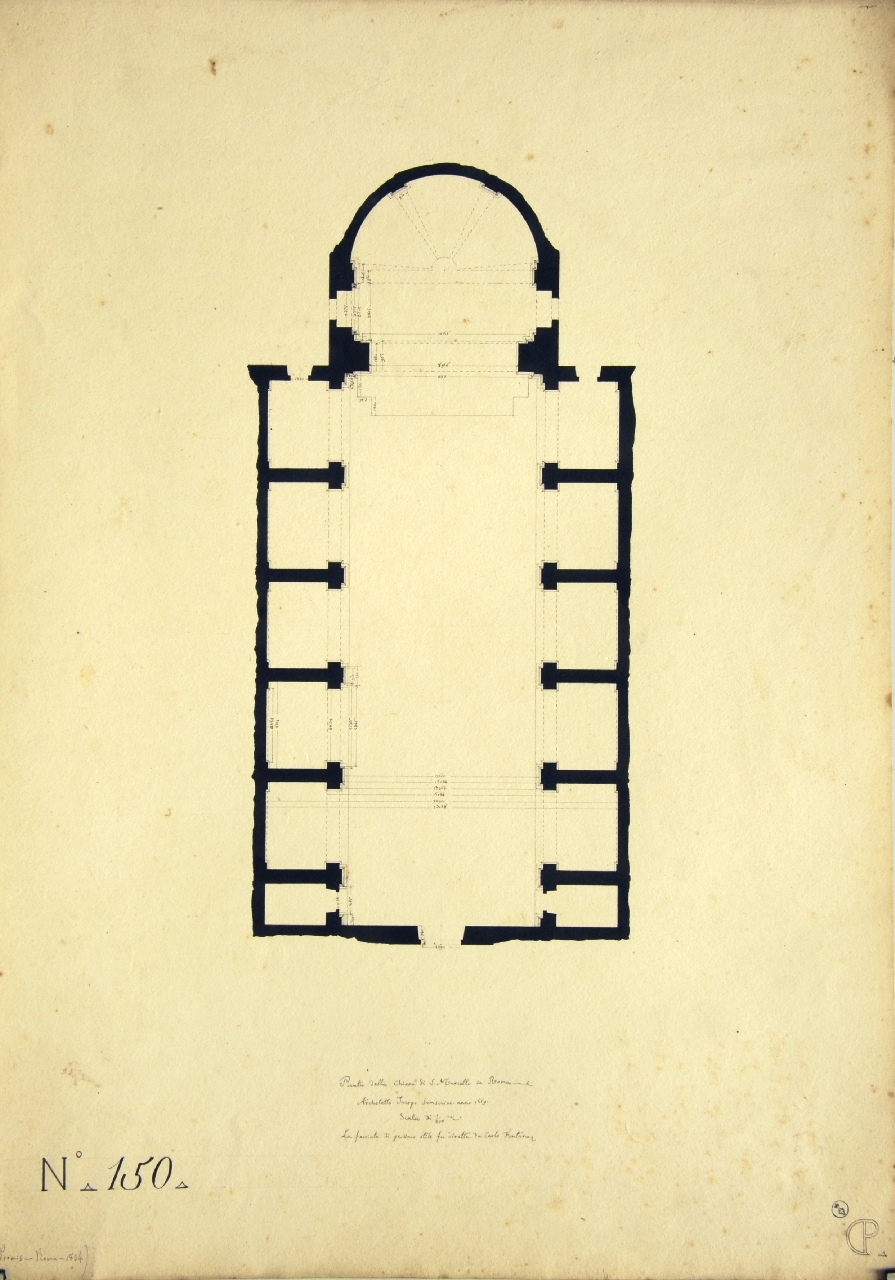 Pianta della Chiesa di San Marcello in Roma. Architetto Jacopo Sansovino anno 1519, Chiesa di San Marcello: pianta quotata (disegno architettonico) di Promis Carlo (secondo quarto sec. XIX)