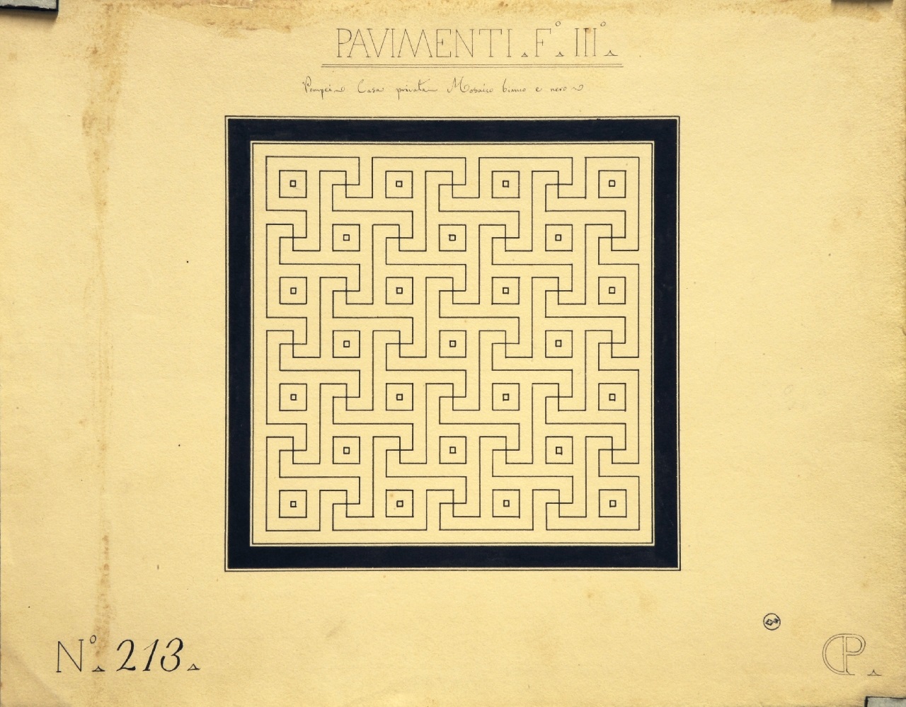 Pavimenti. F°. III°, Particolari decorativi di casa privata: pianta di pavimento in mosaico (disegno architettonico) di Promis Carlo (secondo quarto sec. XIX)