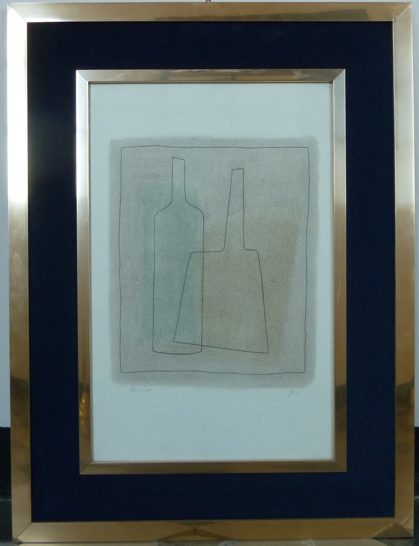 Natura morta, natura morta con due bottiglie (disegno, opera isolata) di Bianchi Giuliano (ultimo quarto Sec. XX)