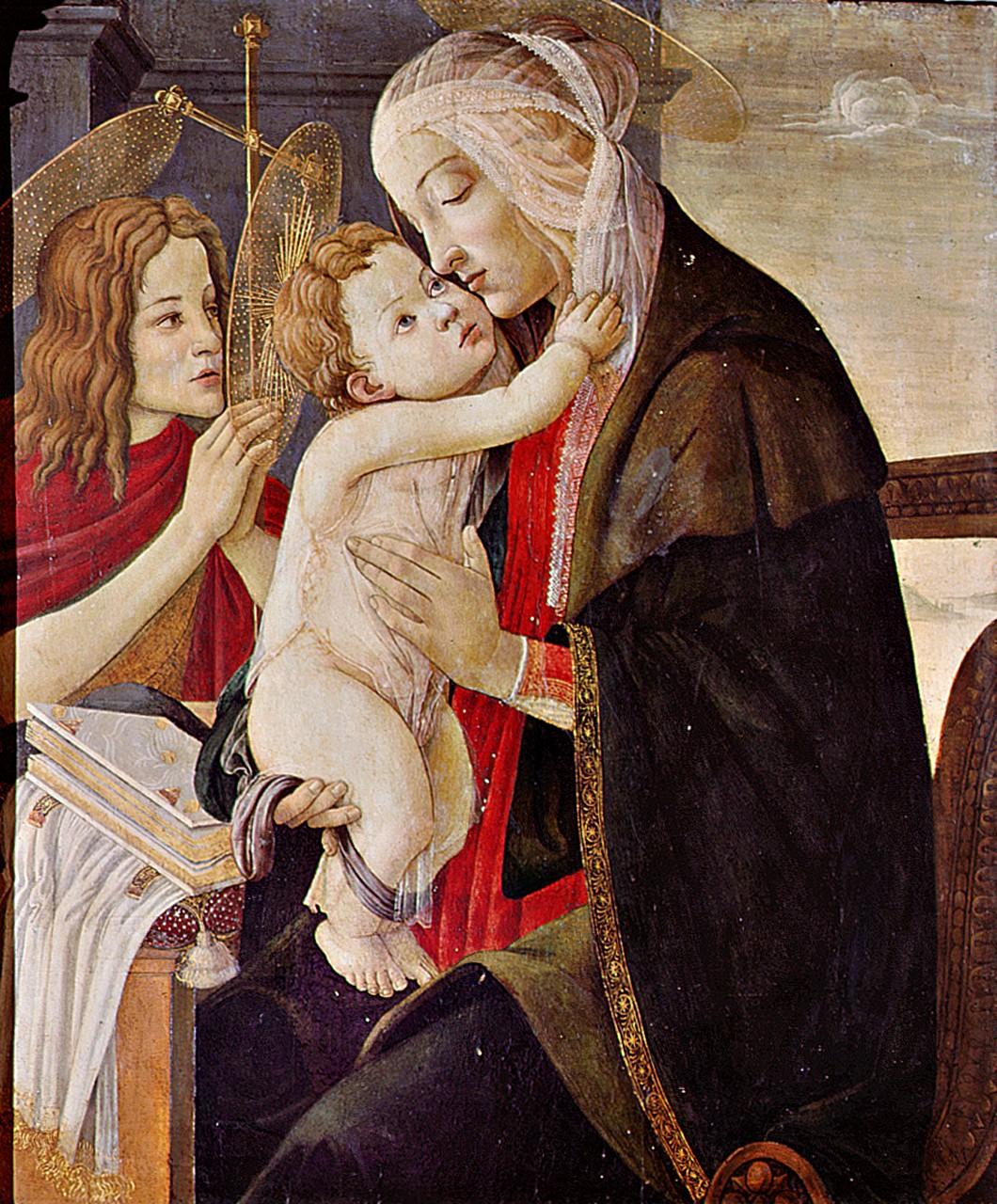 Madonna con Bambino e San Giovannino (dipinto) di Filipepi Alessandro detto Botticelli (bottega) (secc. XV/ XVI)