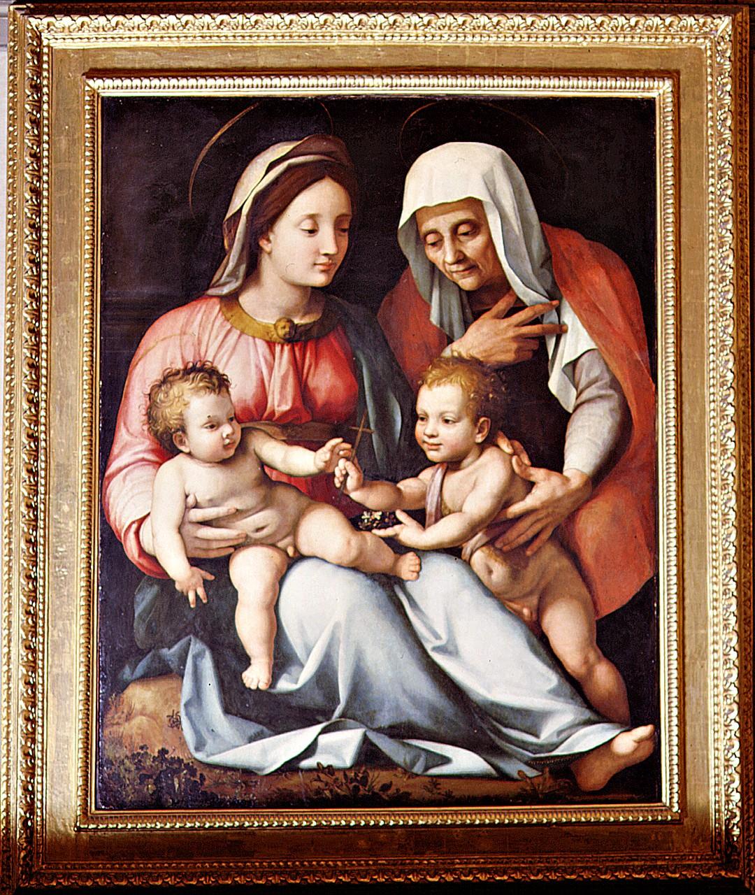 Madonna con Gesù Bambino San Giovanni Battista bambino e Sant'Elisabetta (dipinto) di Graziadei Mariano detto Mariano da Pescia (sec. XVI)