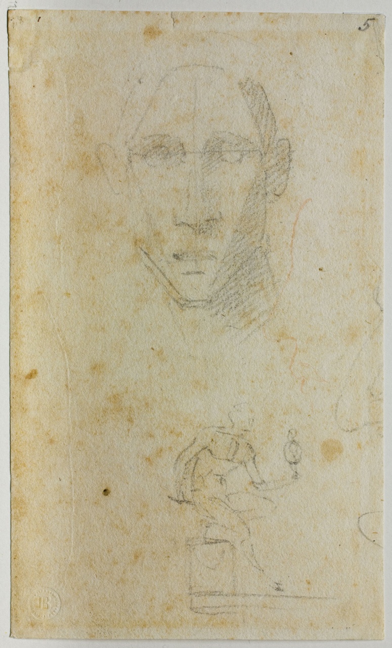 studio di testa virile e schizzo di Diomede col Palladio (disegno) di Mini Antonio (sec. XVI)