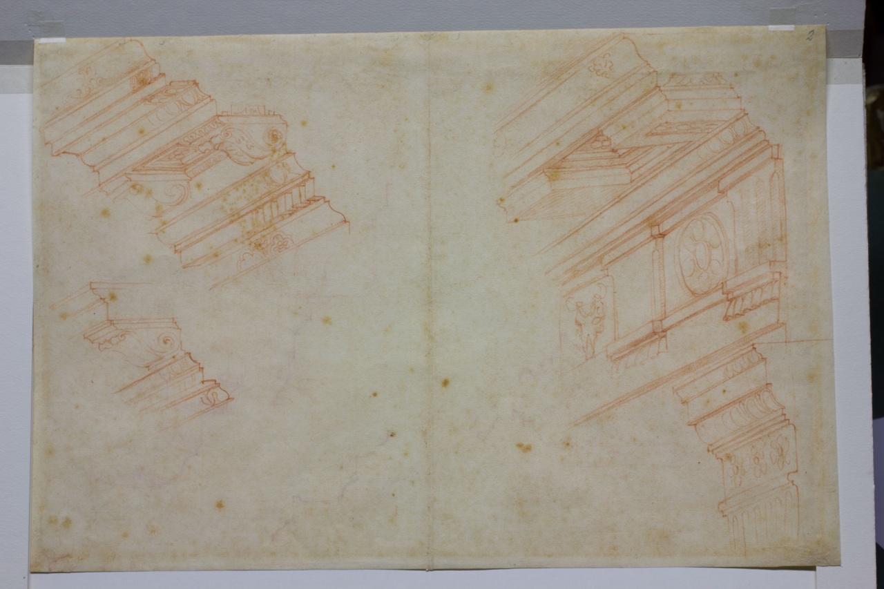 studi di cornici e di una facciata/ studi di cornici (disegno) di Buonarroti Michelangelo (sec. XVI)