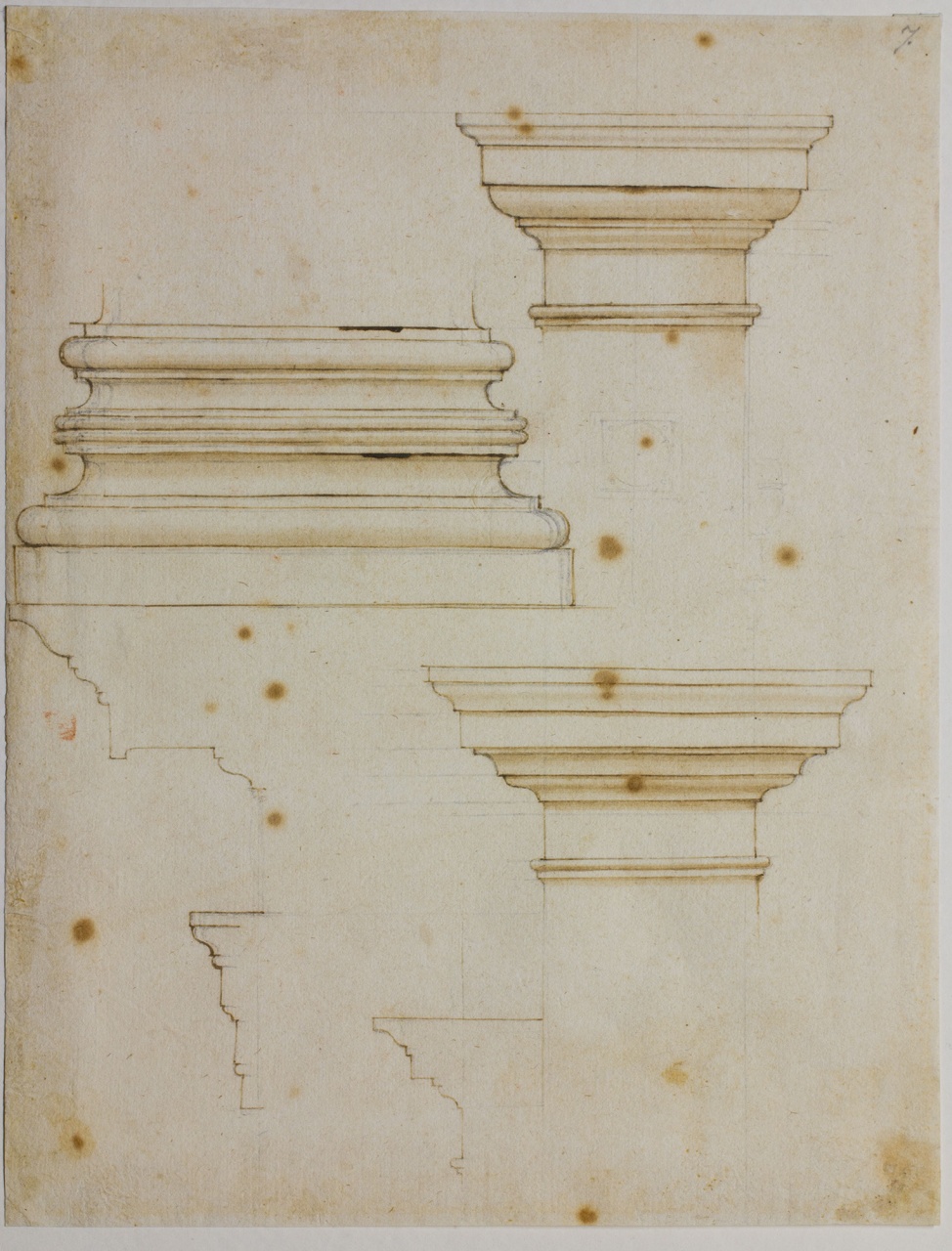 studi di elementi architettonici (disegno) di Buonarroti Michelangelo (bottega) (sec. XVI)