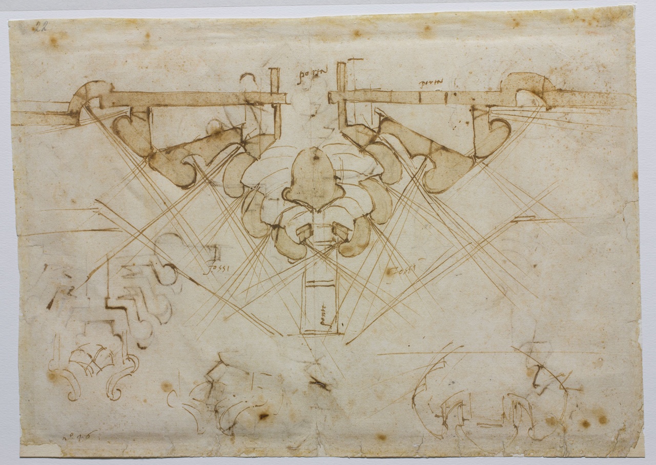progetto di bastioni per una porta/ studi per fortificazioni (disegno) di Buonarroti Michelangelo (sec. XVI)