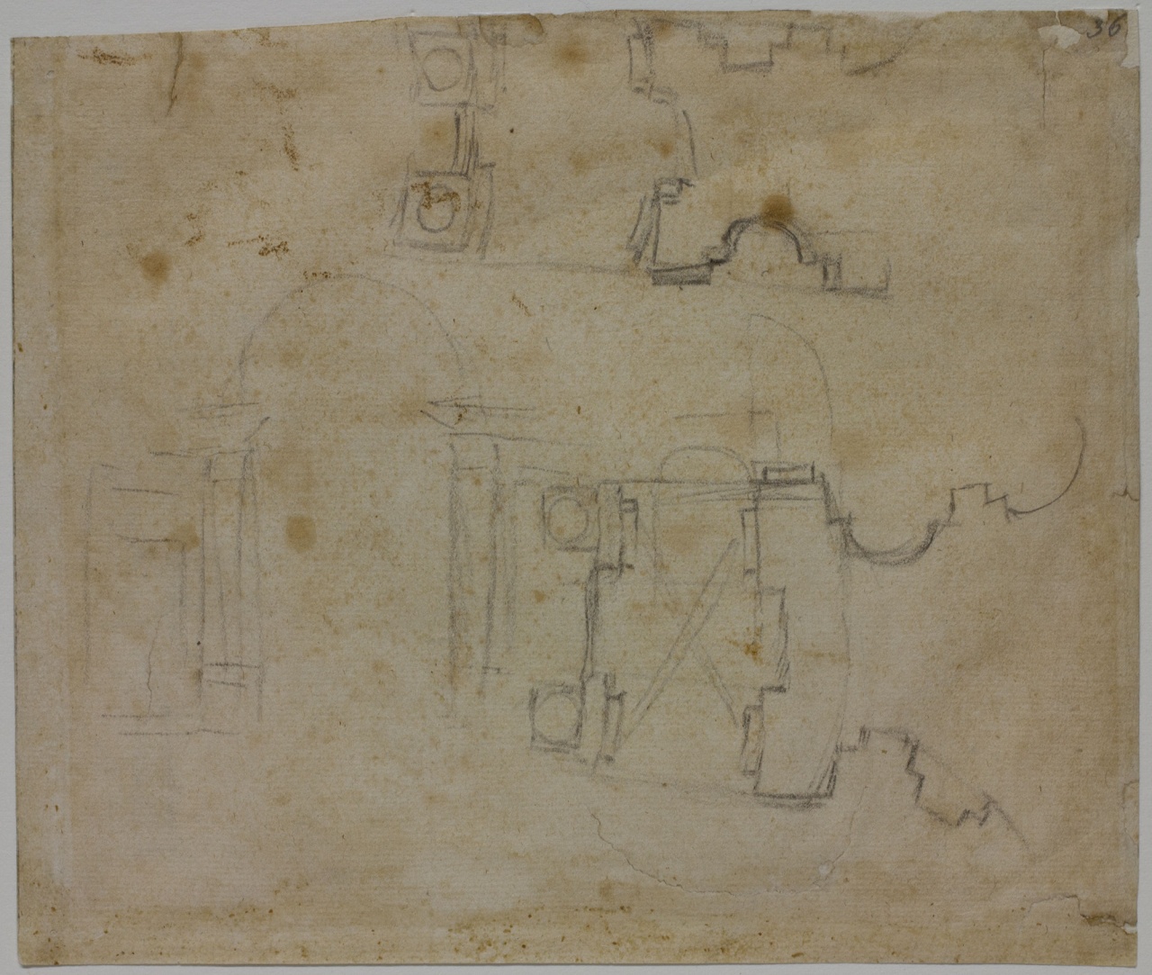 schizzi di pianta e alzato della navata centrale per S. Giovanni dei Fiorentini a Roma (disegno) di Buonarroti Michelangelo (sec. XVI)