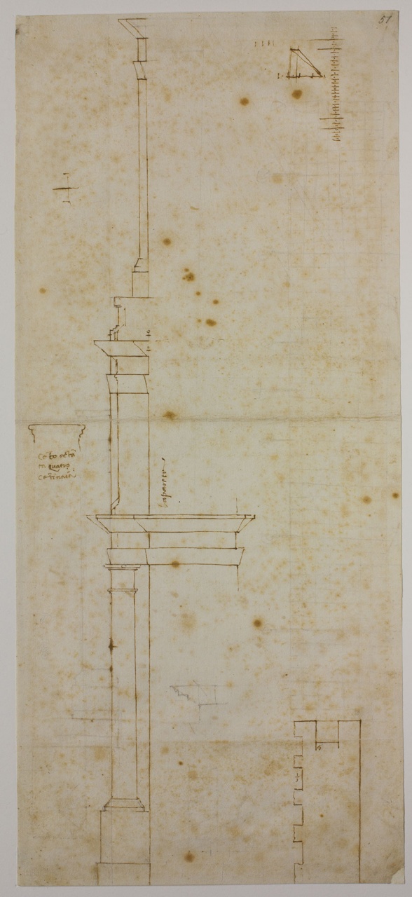 profilo della facciata di S. Lorenzo a Firenze/ schizzi architettonici (disegno) di Buonarroti Michelangelo (attribuito) (sec. XVI)