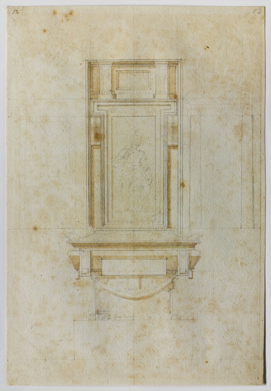 studio di monumento funebre (disegno) di Buonarroti Michelangelo (cerchia) (sec. XVI)