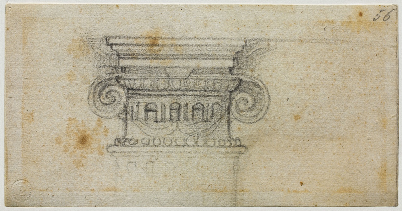 studio di capitello ionico (disegno) di Buonarroti Michelangelo (sec. XVI)